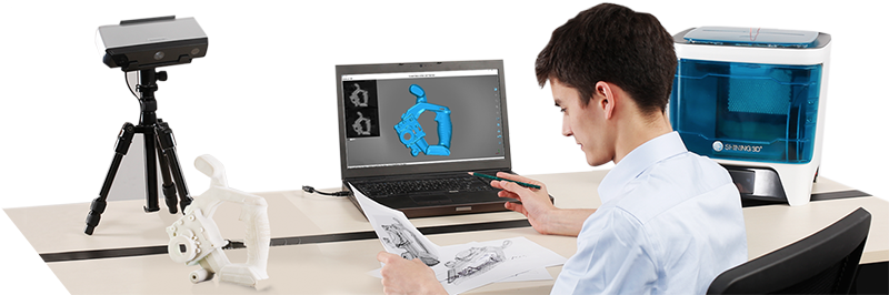 EinScan-SP V2 3D scanner is scanning the model