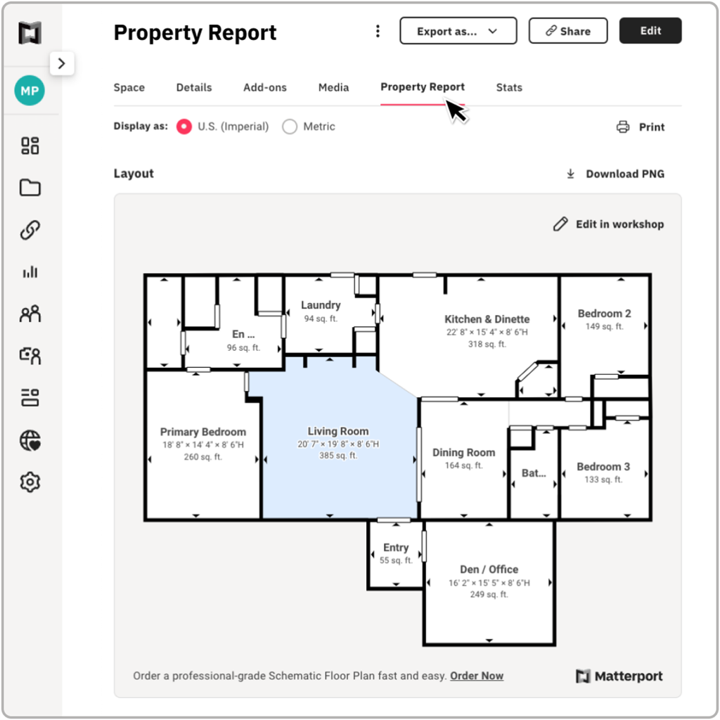 Matterport Property Intelligence 功能 - Property Report (物業報告)