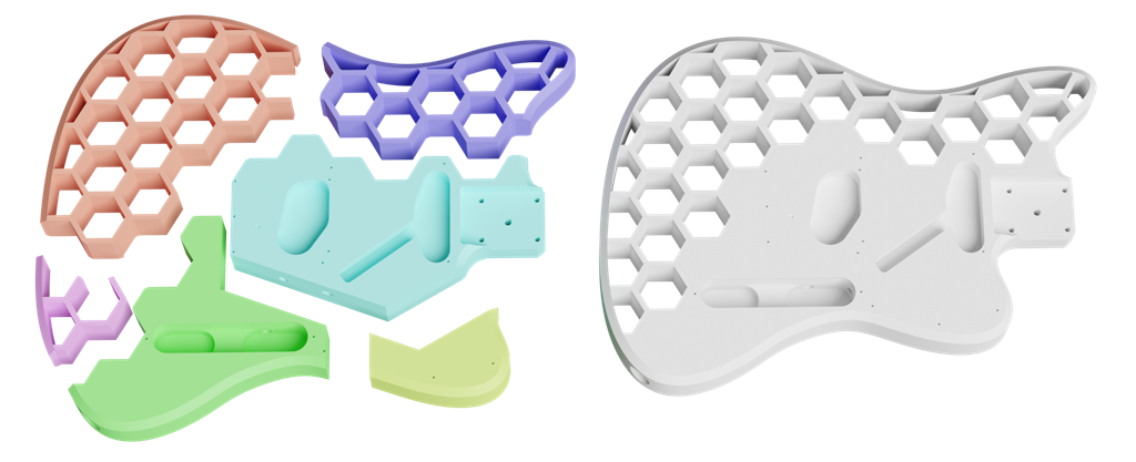 將吉他拆成幾部分進行3D 列印