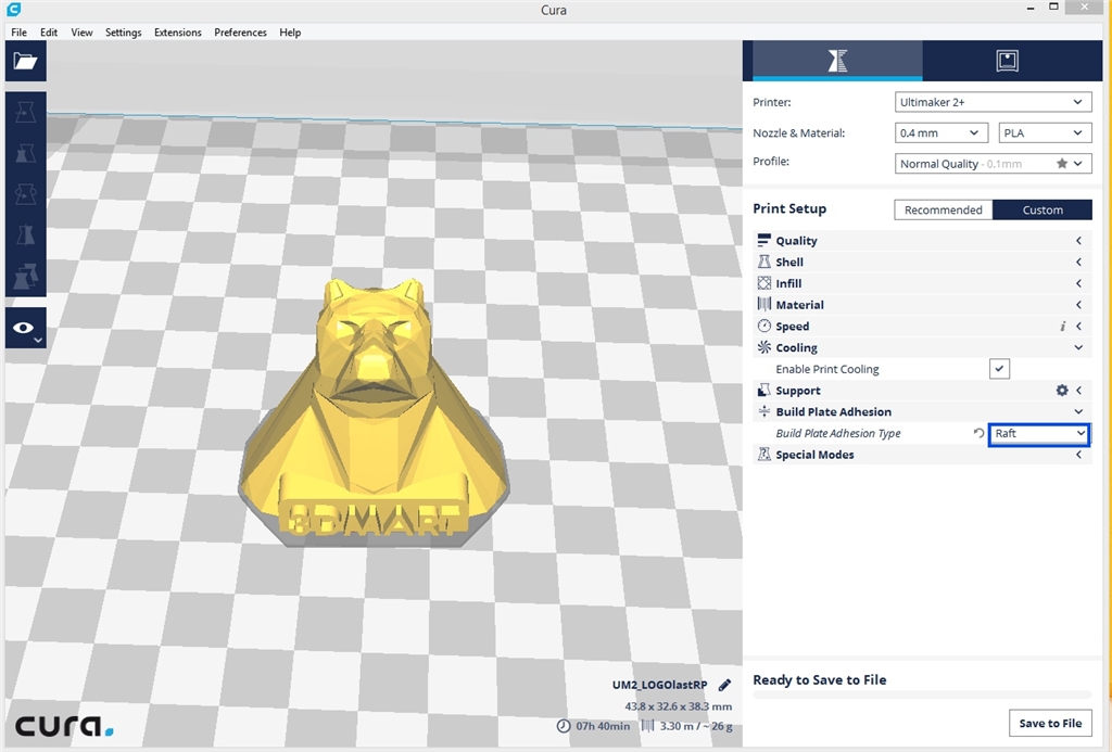 Ultimaker 3D列印 Cura切片軟體 raft1 Ultimaker 3D列印 Cura切片軟體 raft1