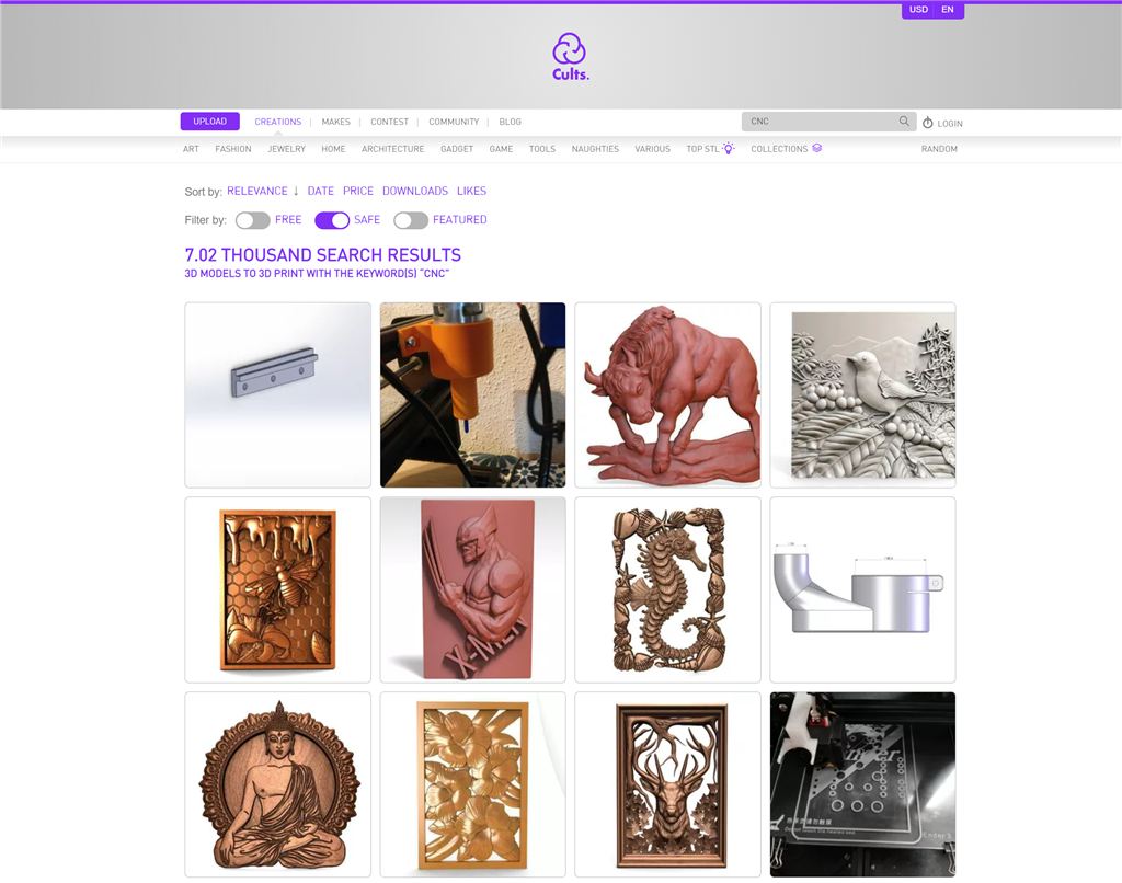 Cults CNC 3D模型文件下載網站