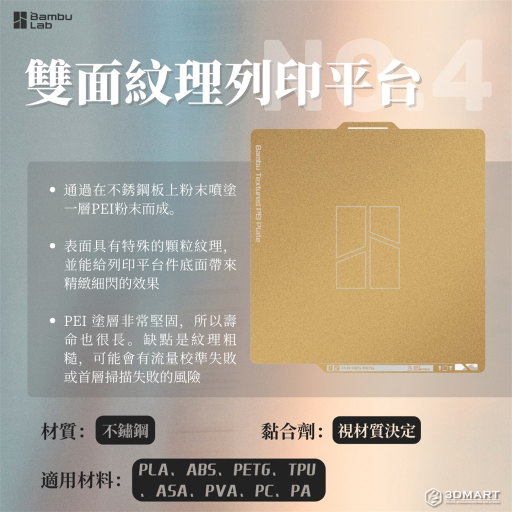 Bambu Lab 雙面紋理PEI列印平臺