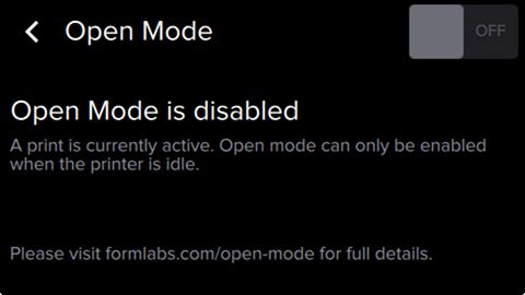 Form2 SLA 3D列印機 開放模式 open mode 關閉 列印中
