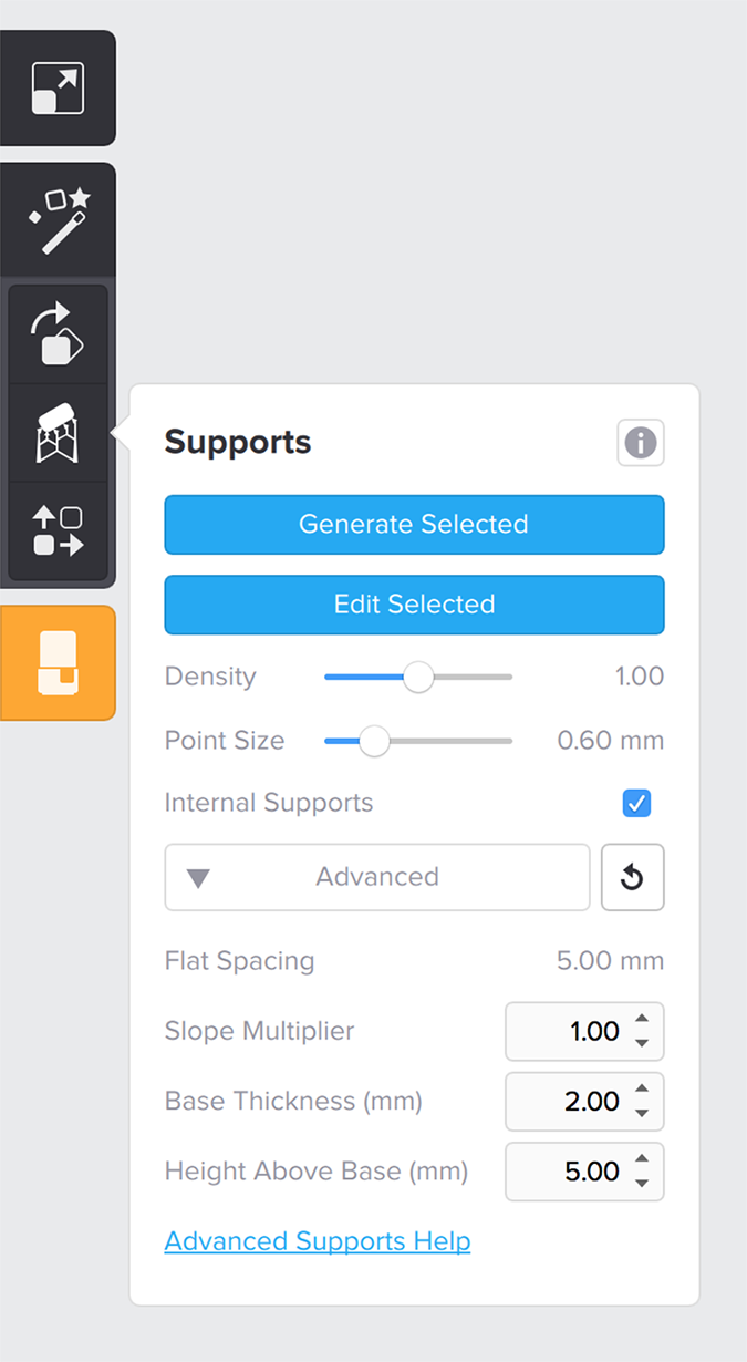 formlabs form2 preform切片軟體教學 進階支撐設定 支撐選單